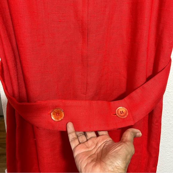 William Pearson Vintage Red Dress Belt Lined Faux Wrap Short Sleeve Button Sz 12 - Picture 5 of 14